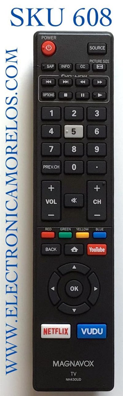 CONTROL REMOTO ORIGINAL NUEVO PARA TV MAGNAVOX  SMART TV / NUMERO DE PARTE NH430UD /NH400UD T5-4A